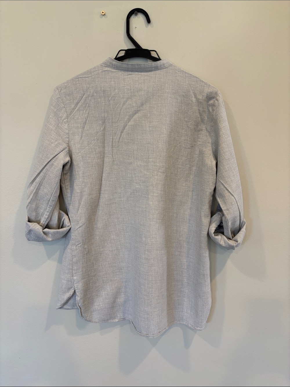 Zara Light Gray Men's Collarless Button-Up Shirt Jacket - Picture 2 of 5